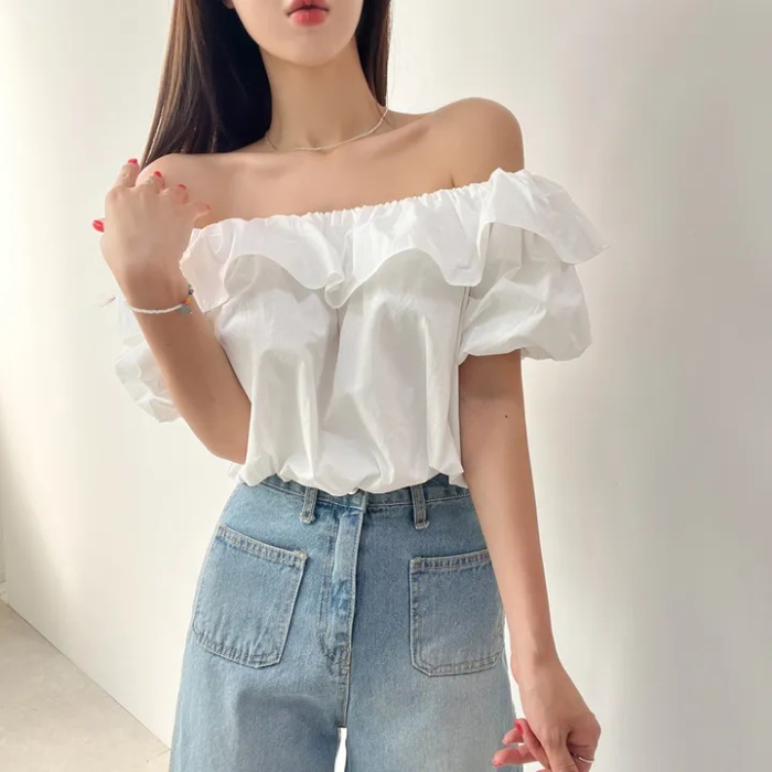 Niche short France style shirt summer puff sleeve tops