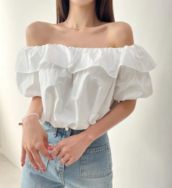 Niche short France style shirt summer puff sleeve tops