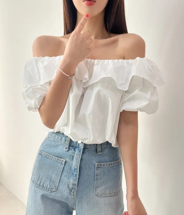 Niche short France style shirt summer puff sleeve tops