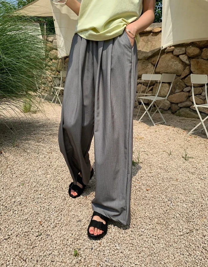 Loose folds simple straight all-match summer long pants