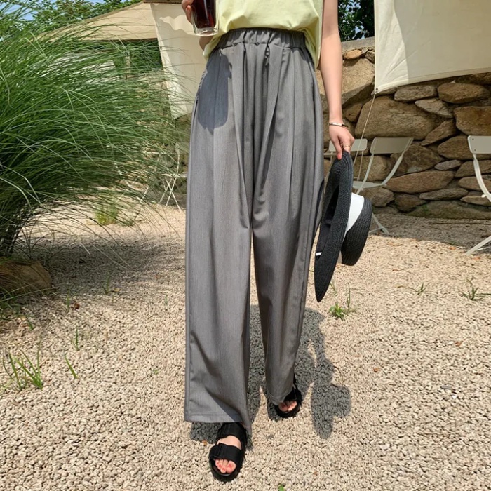 Loose folds simple straight all-match summer long pants