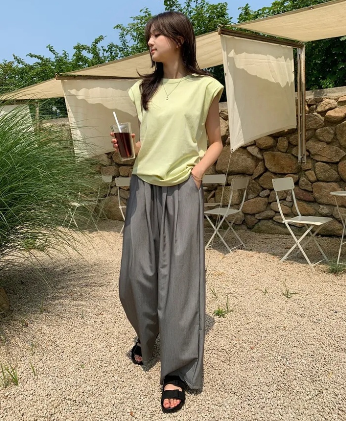 Loose folds simple straight all-match summer long pants