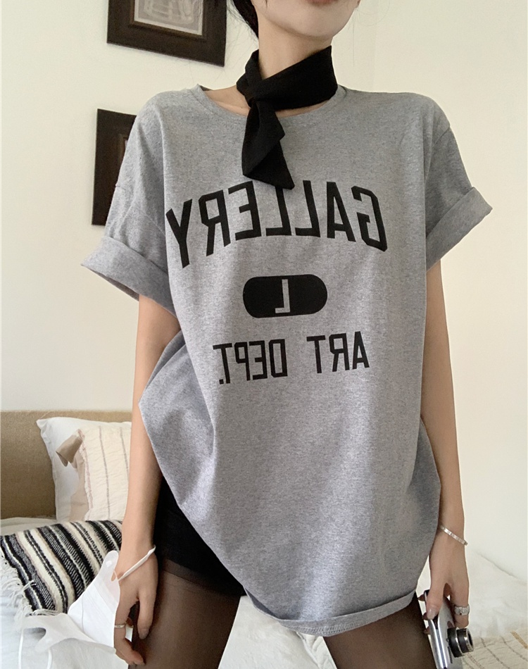 Printing loose long tops short sleeve summer T-shirt for women