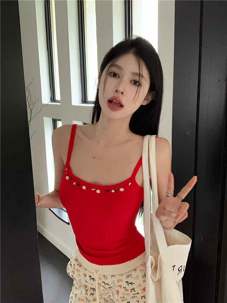 Knitted summer vest halter flowers tops for women