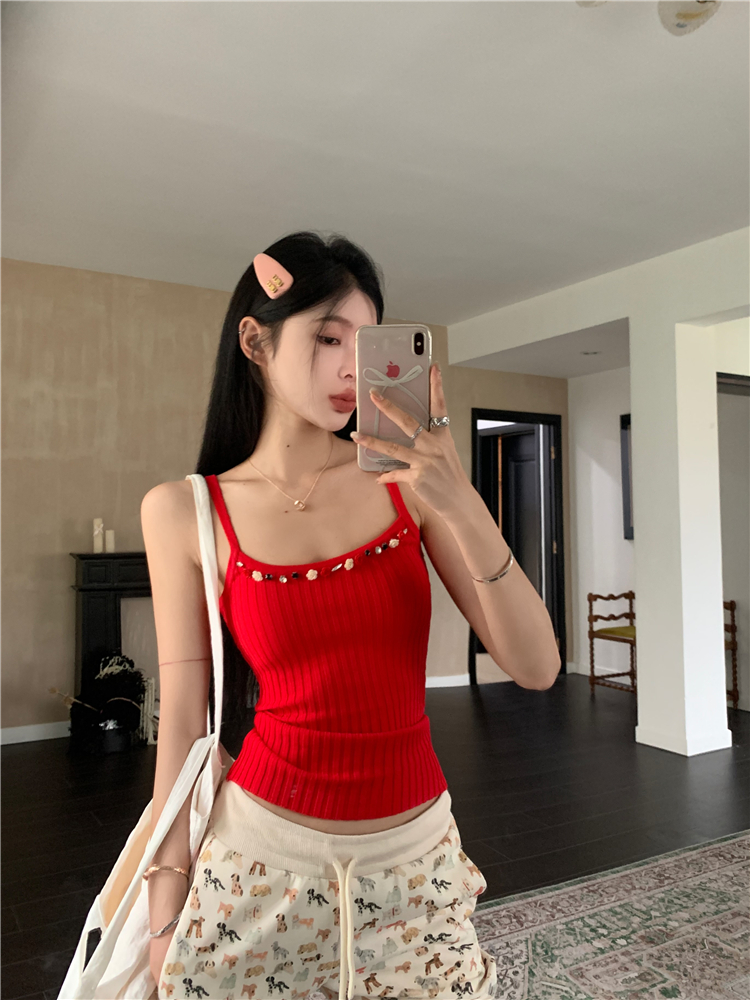 Knitted summer vest halter flowers tops for women