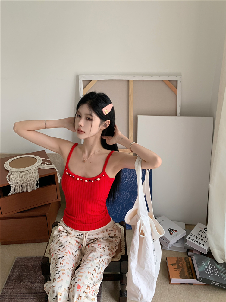 Knitted summer vest halter flowers tops for women