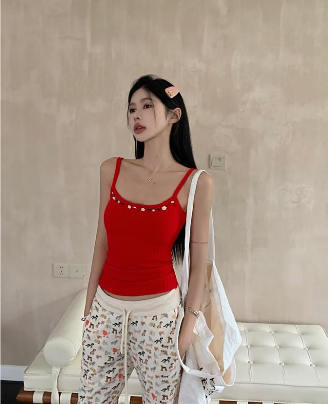 Knitted summer vest halter flowers tops for women