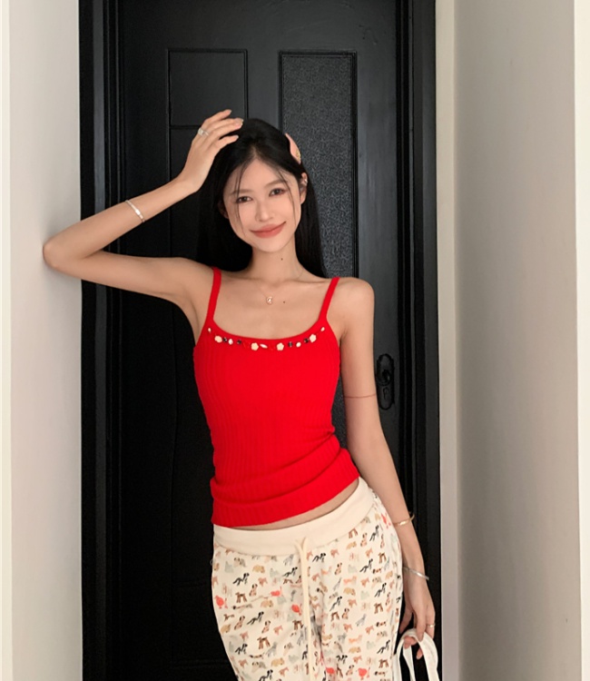 Knitted summer vest halter flowers tops for women