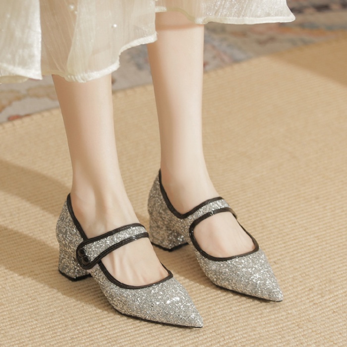 Pointed high-heeled shoes sequins shoes for women