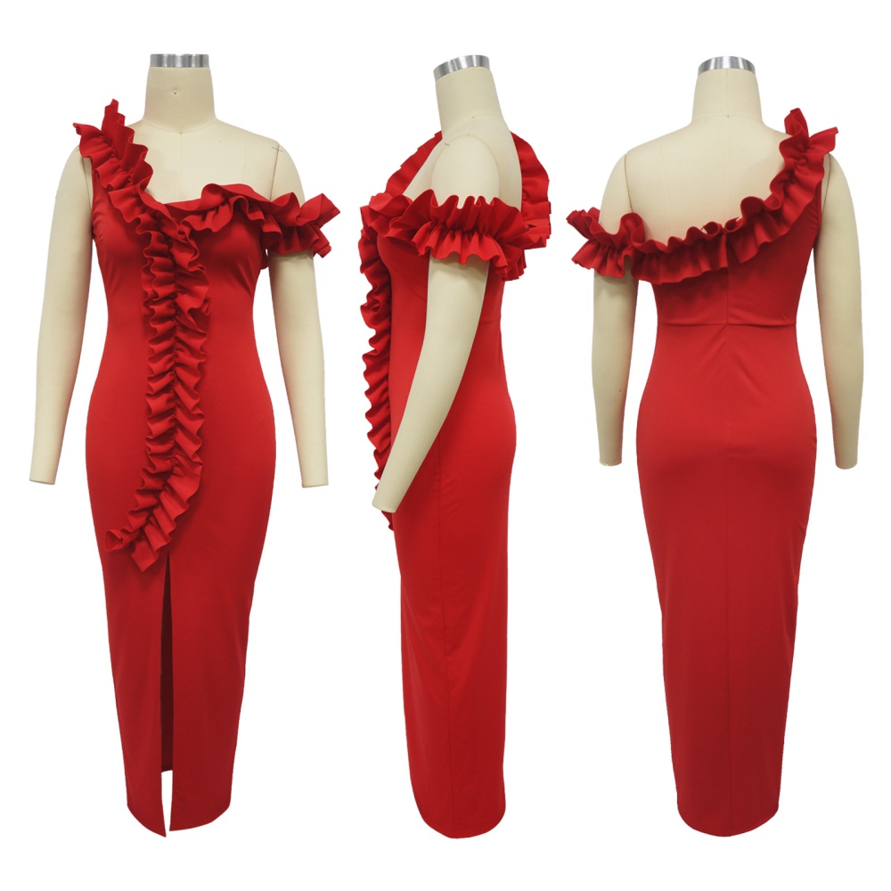 Split shoulder formal dress lace dress