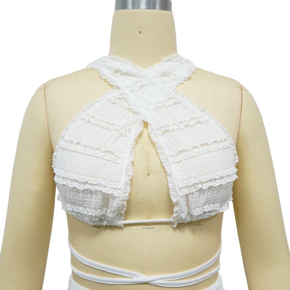 Frenum European style sleeveless lace skirt a set