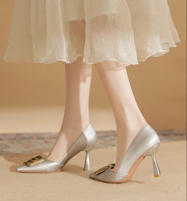 Metal fine-root high-heeled shoes sheepskin shoes