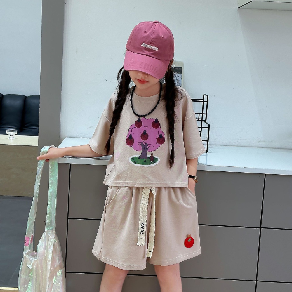 Summer child girl Casual fashion shorts 2pcs set