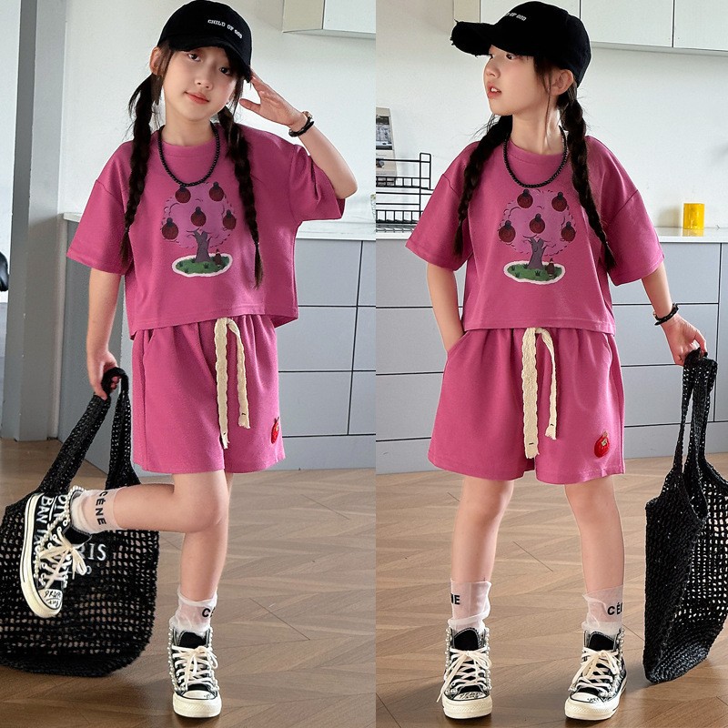 Summer child girl Casual fashion shorts 2pcs set
