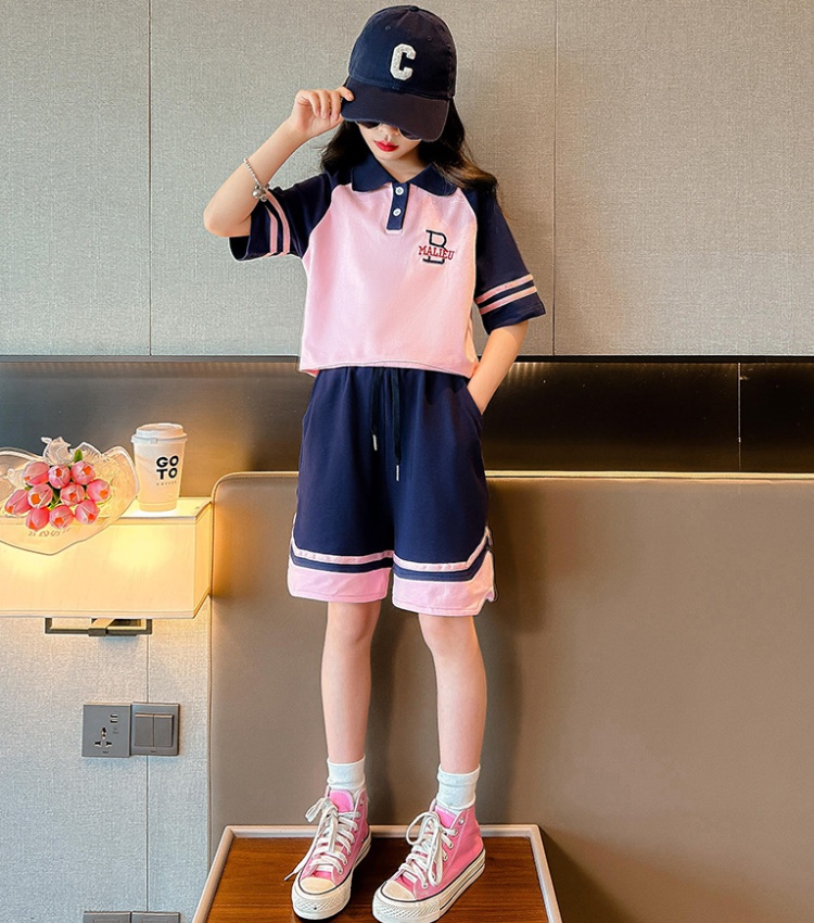 Child sports loose short sleeve thin girl shorts 2pcs set