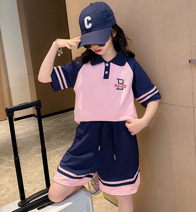 Child sports loose short sleeve thin girl shorts 2pcs set