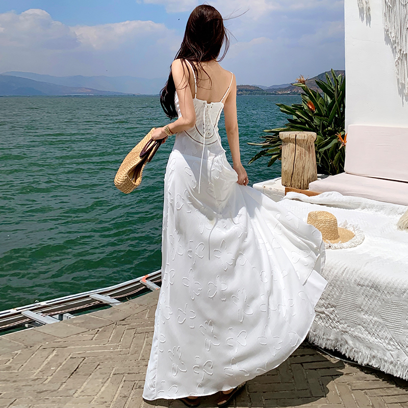 Pinched waist France style long dress A-line dress for women