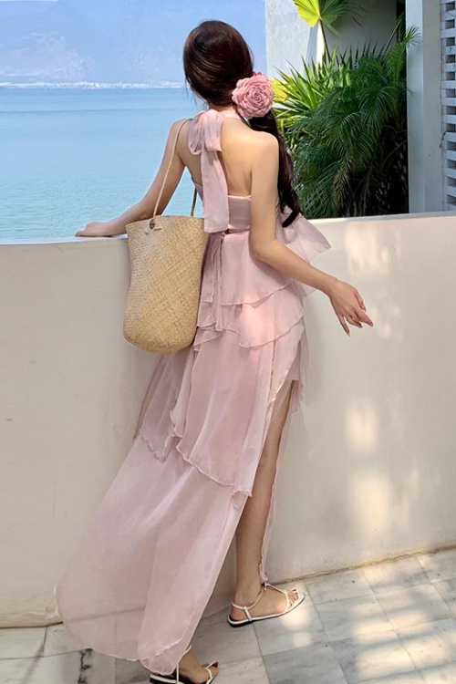 Seaside cherry elegant irregular vacation dress a set