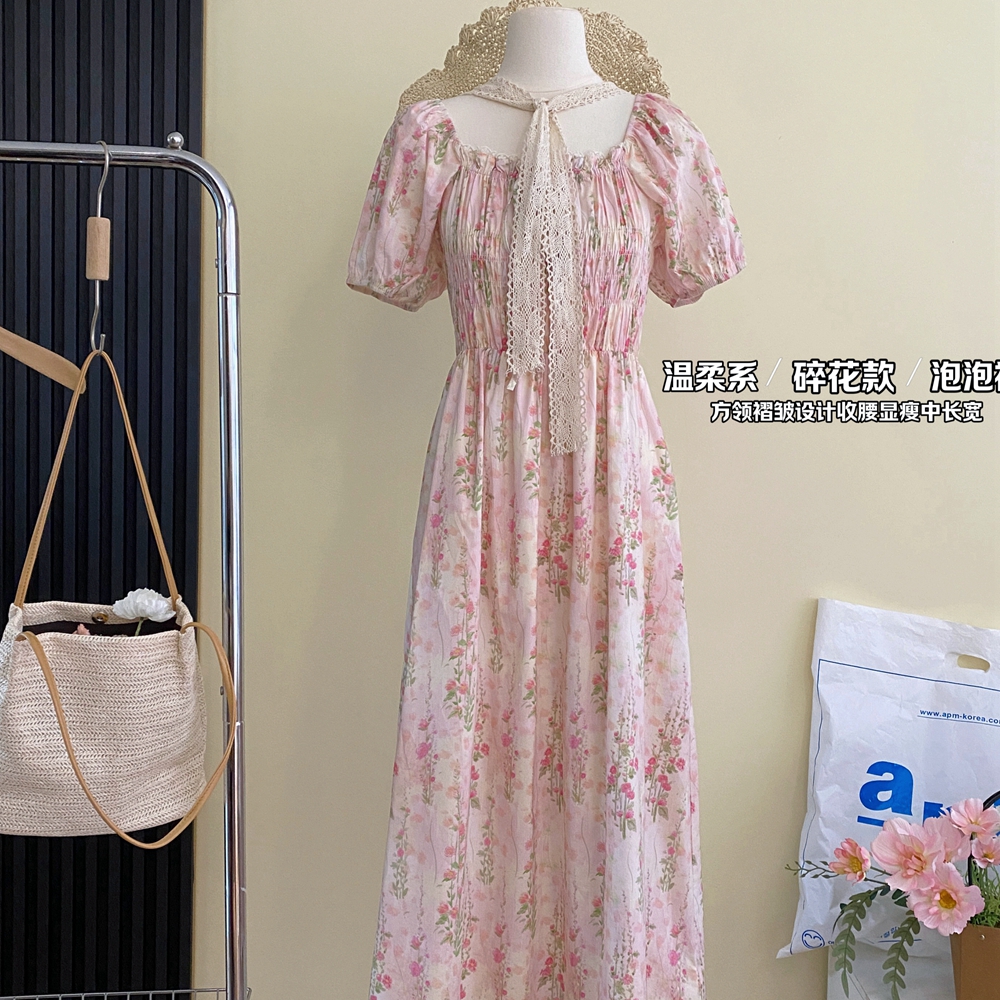 Blooming square collar summer dress for women