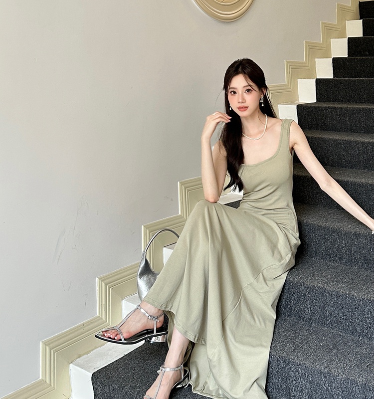 Slim pure long dress with chest pad long dress