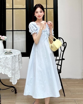 Summer France style puff sleeve pinched waist tender dress