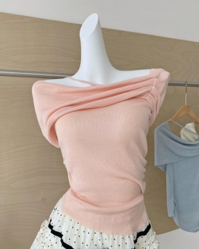 Thin knitted short sleeve summer ice silk halter tops
