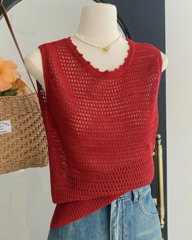Pure hollow knitted vest Korean style vacation tops