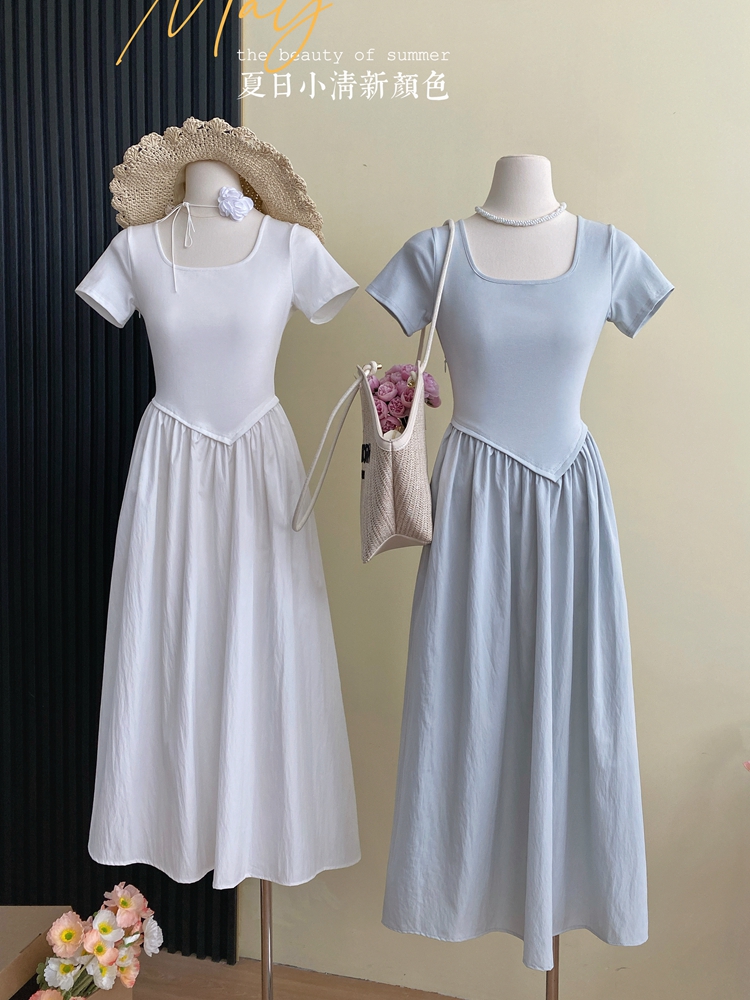 Summer retro France style Pseudo-two dress for women