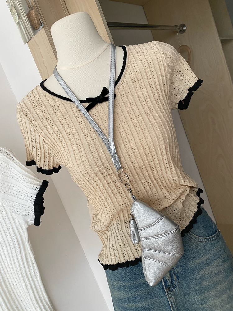 Pure knitted summer short sleeve ballet enticement T-shirt