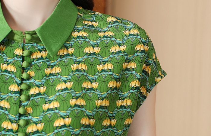 Summer printing small shirt real silk short sleeve shirt for women