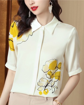 Printing short sleeve tops Korean style silk shirt