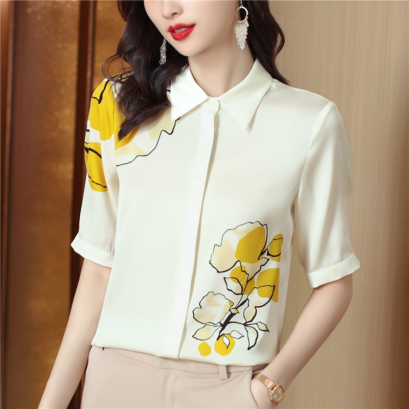 Printing short sleeve tops Korean style silk shirt