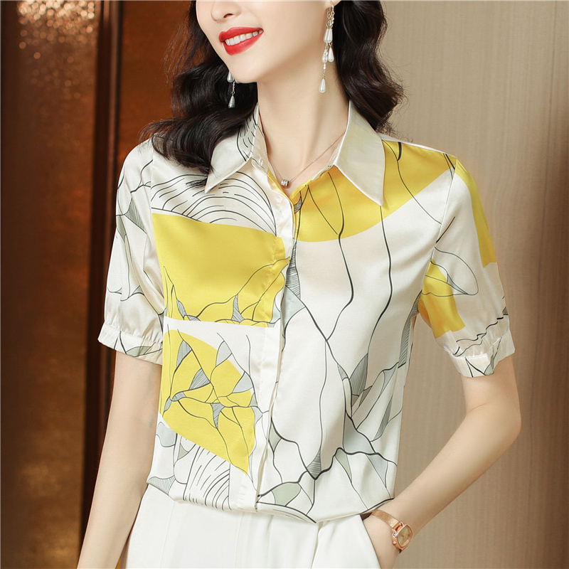 Short sleeve Western style shirt silk tops for women