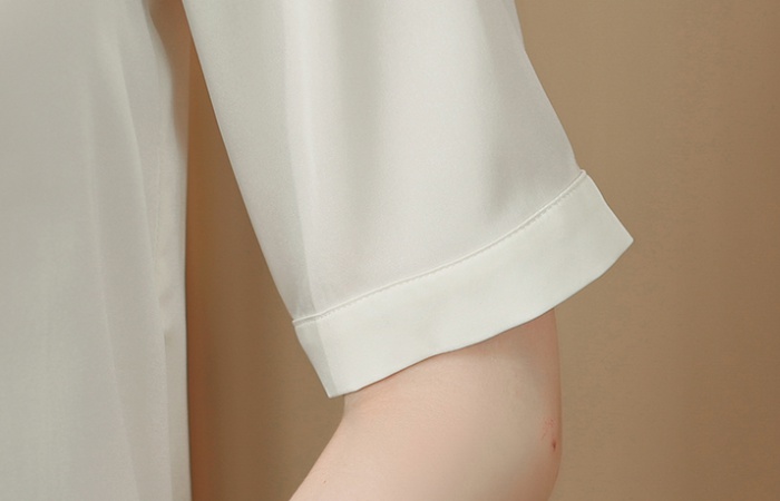 Niche slim summer real silk shirt silk printing short sleeve tops