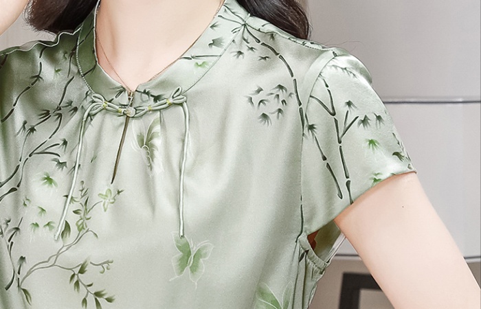 Short sleeve printing shirt silk tops for women