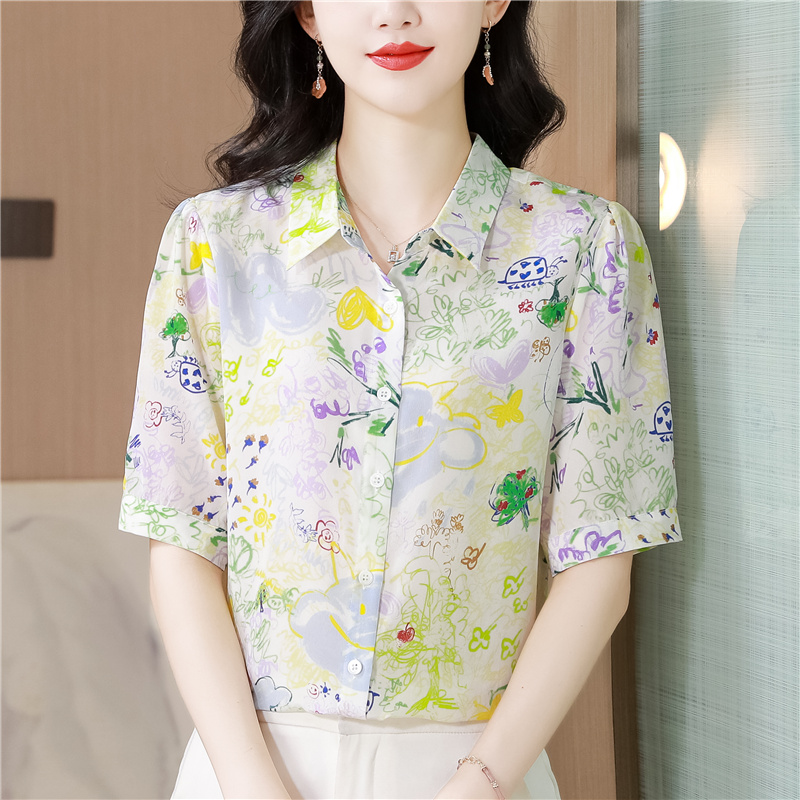 Summer temperament tops real silk silk shirt for women