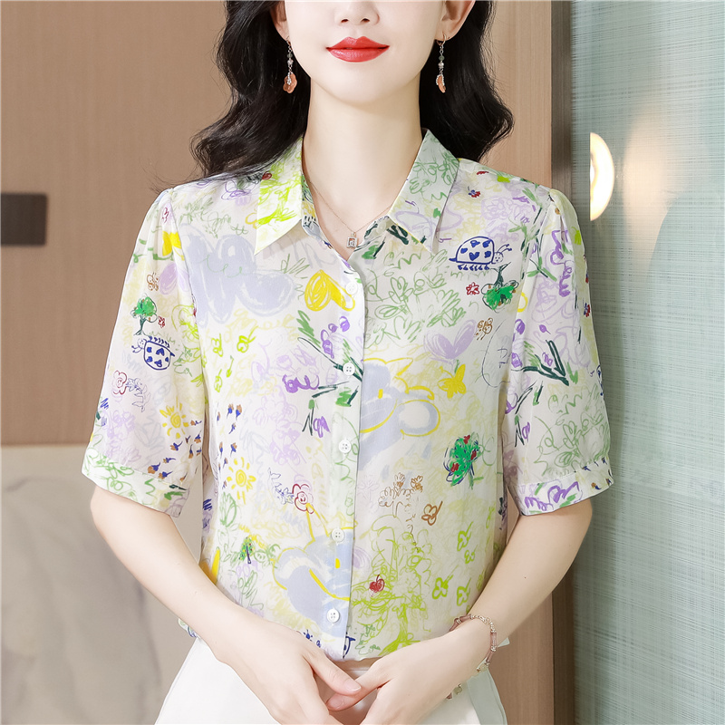 Summer temperament tops real silk silk shirt for women