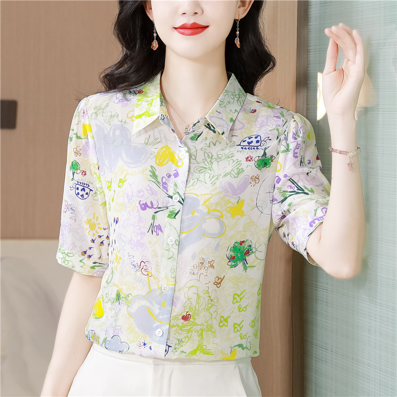 Summer temperament tops real silk silk shirt for women