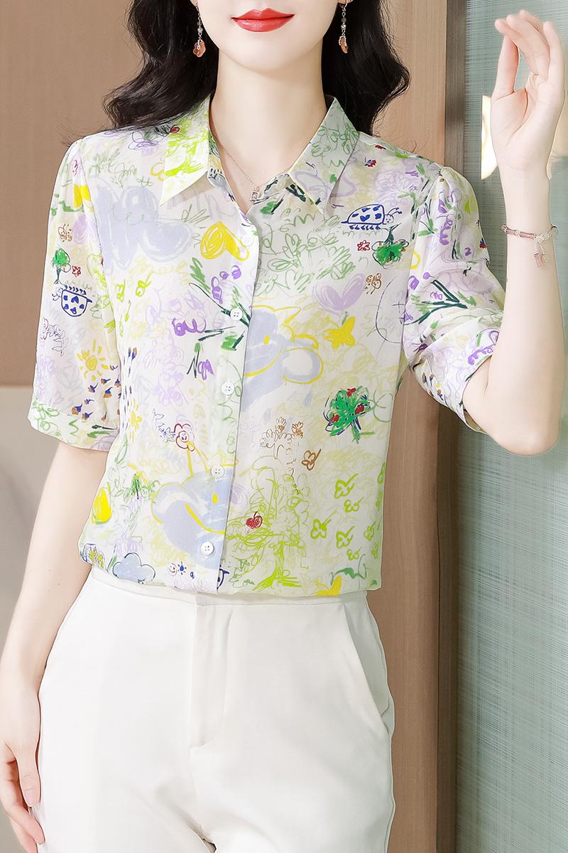 Summer temperament tops real silk silk shirt for women