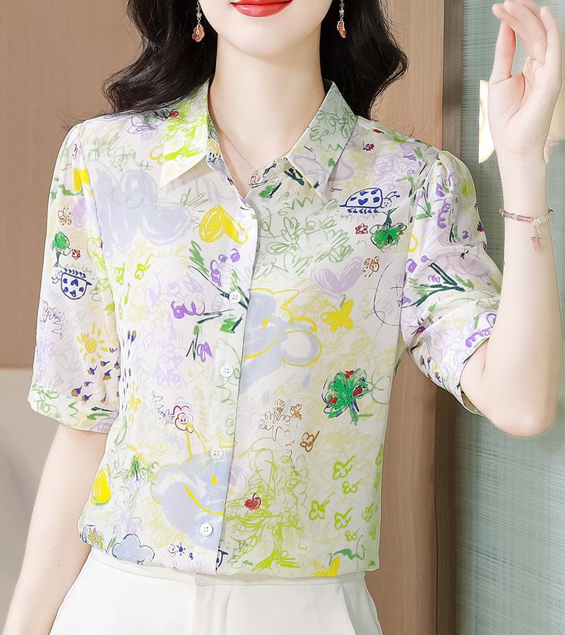 Summer temperament tops real silk silk shirt for women