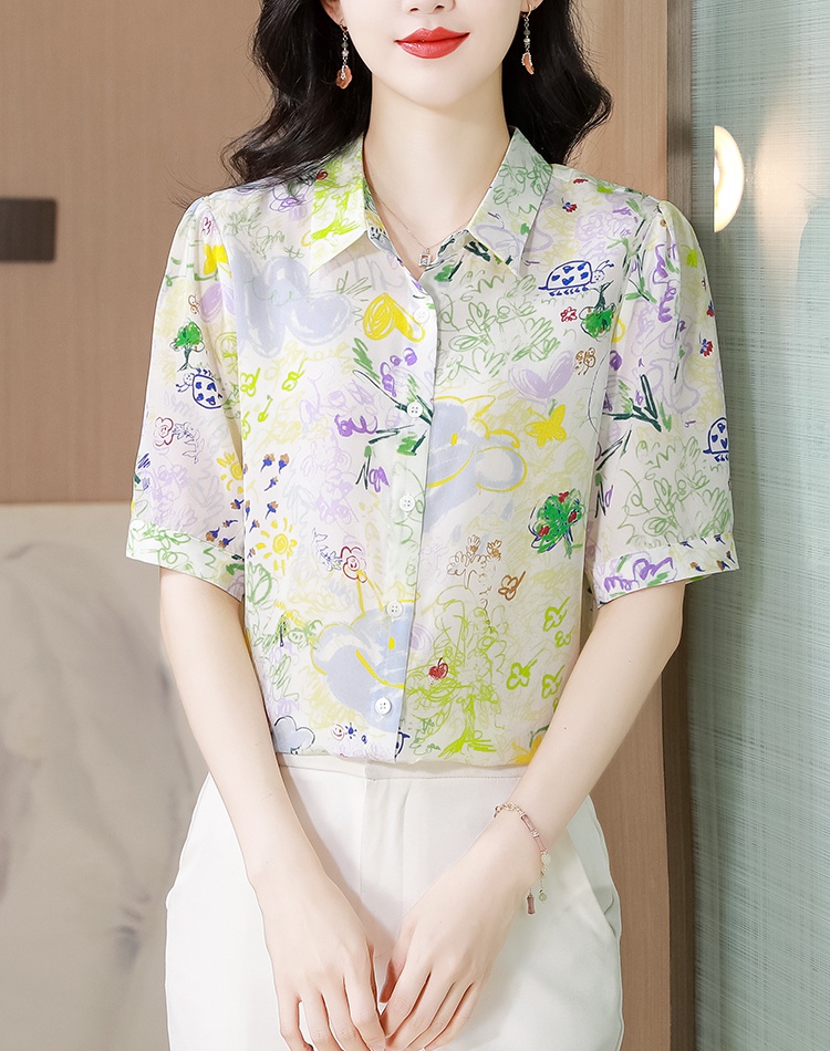 Summer temperament tops real silk silk shirt for women