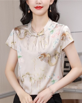 Printing silk tops Chinese style short sleeve shirt