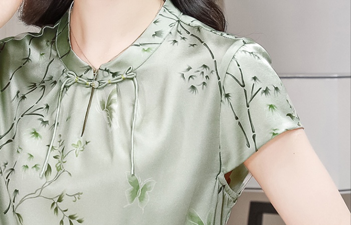 Printing silk tops Chinese style short sleeve shirt