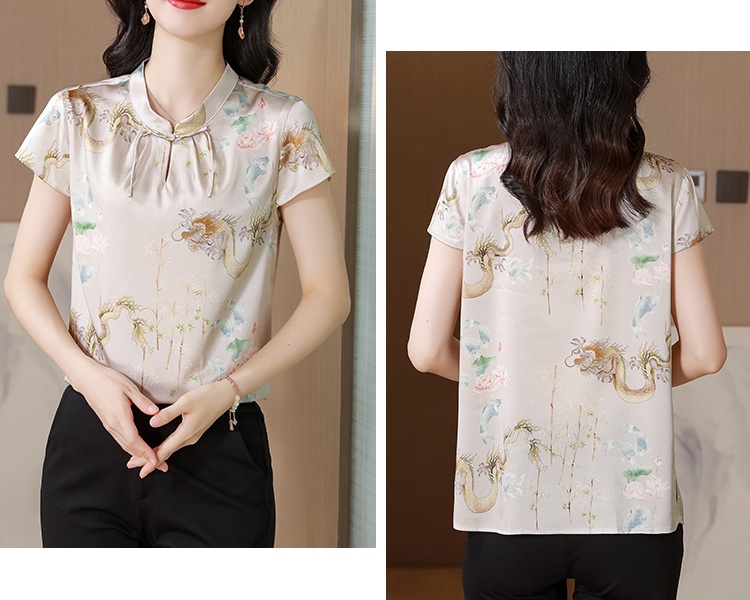 Printing silk tops Chinese style short sleeve shirt