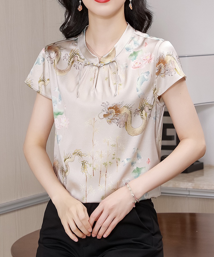 Printing silk tops Chinese style short sleeve shirt