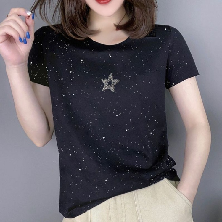 European style T-shirt rhinestone small shirt for women