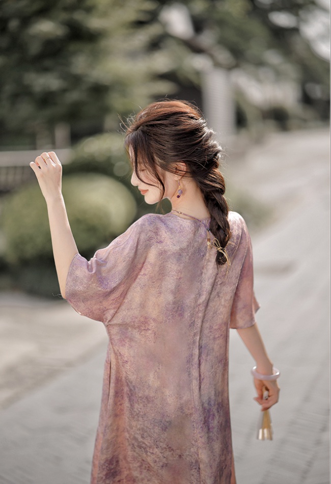 Summer short sleeve silk printing dress