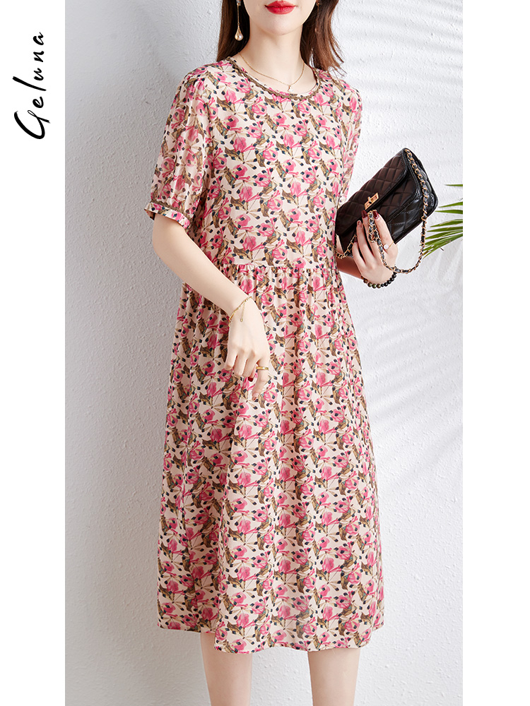 Commuting silk fashion printing summer dress for women