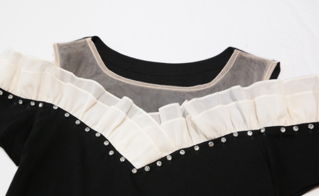 Slim unique lace T-shirt beading splice tops for women