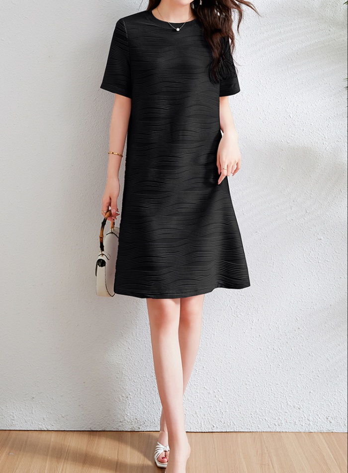 Simple long spring knitted A-line micro-bomb dress for women